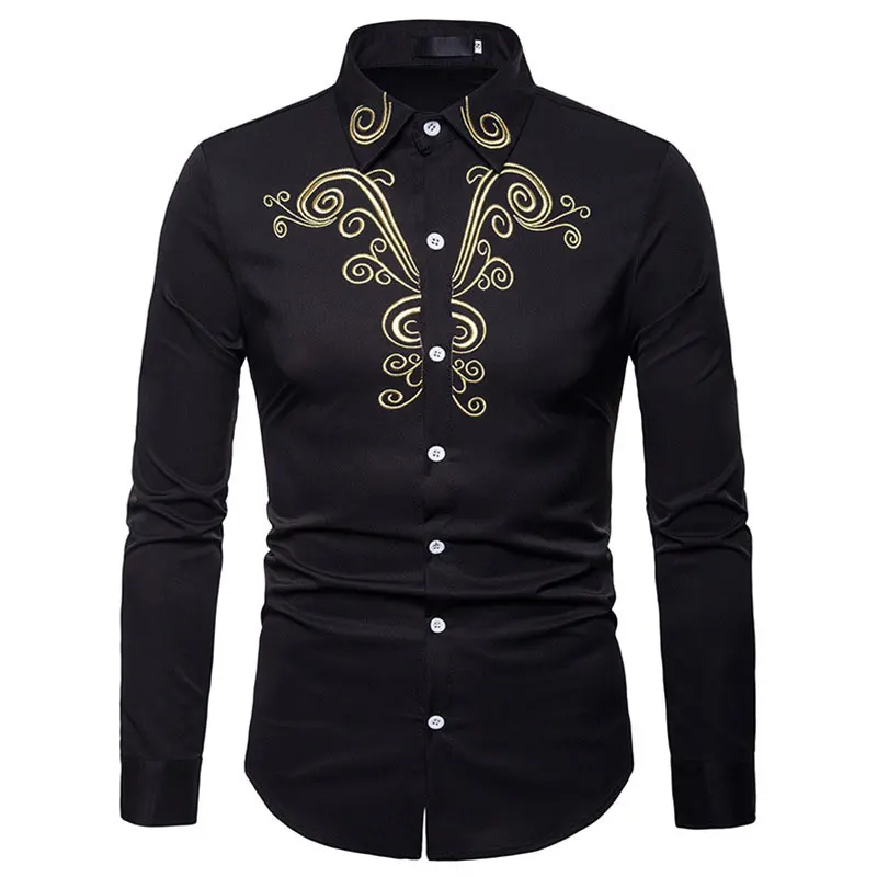 Mens Hipster African Print Dashiki Dress Shirt, Long Sleeve Tribal Ethnic Shirt Men