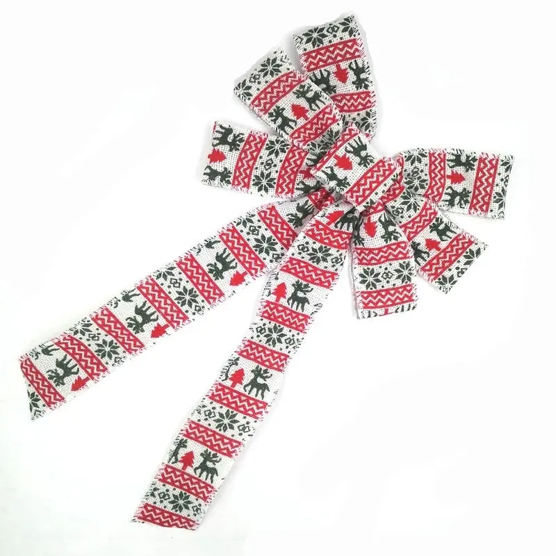 Рождественский праздник, Свадебная вечеринка, украшение для упаковки подарков, красный олень, принт, джутовая ткань, тканая лента, бант