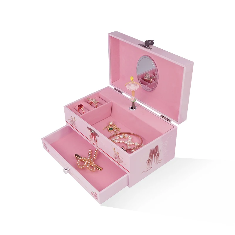 Ever Bright 6 Inch Ballet Dancing Jewelry Music Box Wind Up MDF Paper Wood Ballerina Music Box Birthday Holiday Gifts