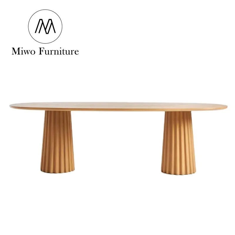 Designer Modern country rectangular 8 10 oak solid wood dining room furniture double base large size dining table and chair set
