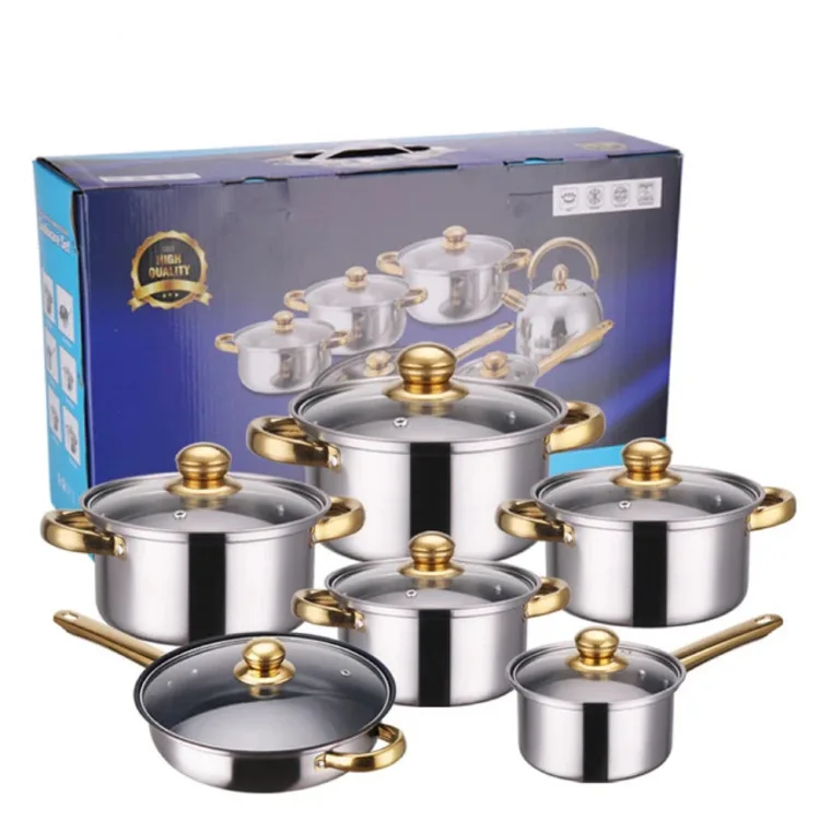 12pcs Double Layer Stainless Steel Cookware Set non-stick frying pan Cooking Pot Set Soup And Milk Pots With Lids
