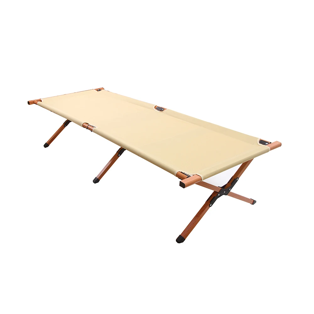 Tianye high quality lightweight outdoor camping folding wood grain aluminum frame hiking bed cot