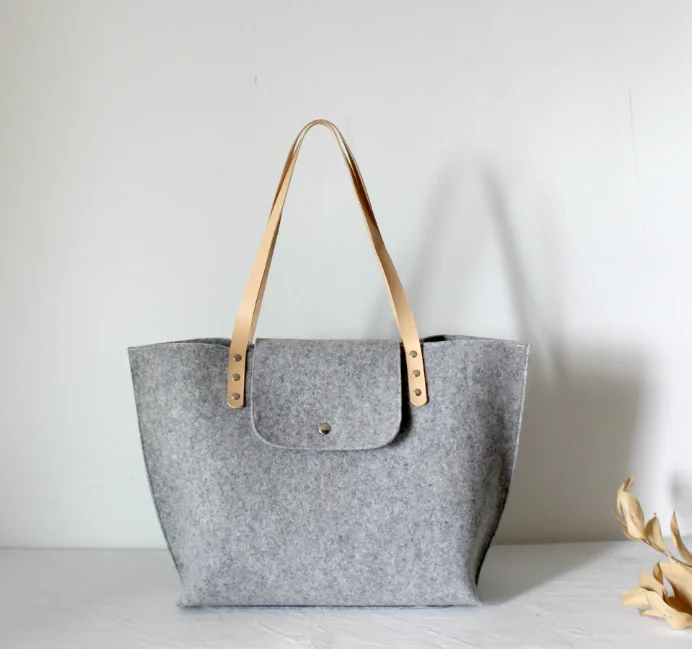 Wholesale new fashion cheap felt ladies big shoulder bag felt high quality felt tote bag
