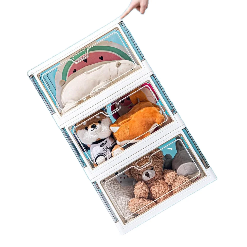 XJH 3-Pack Clear Stackable Storage Bins with Lids Front Open Magnetic Doors