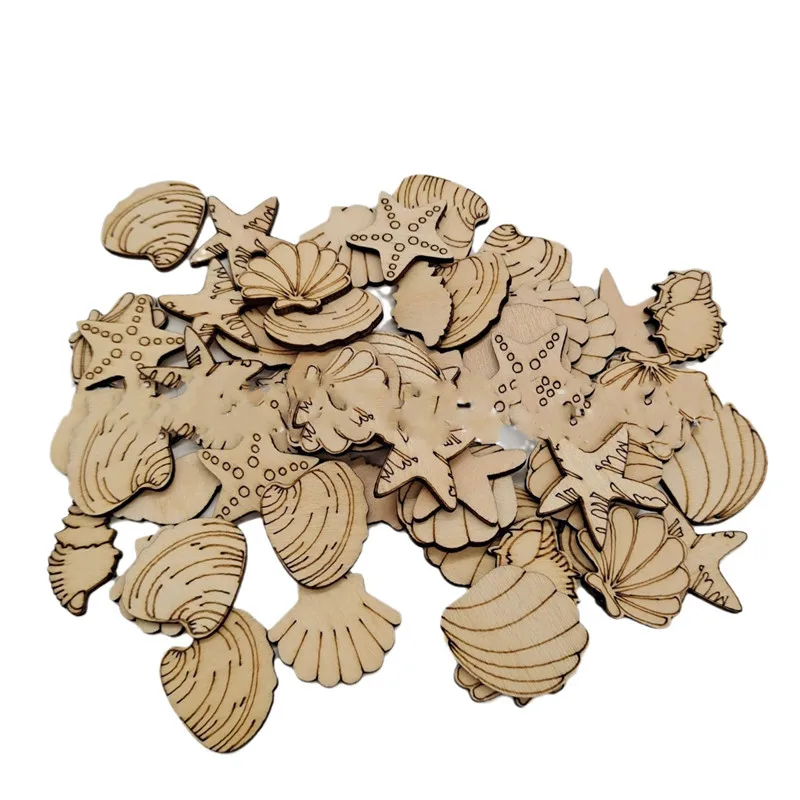 Ocean style wooden seashells, mermaids, turtles, starfish, corals, handmade creative painted wooden pieces