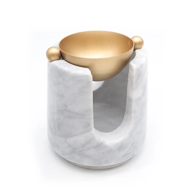 NEWELL Luxury Nordic Marble Essential Oil Burner With Solid Brass Top Fragrance Diffuser Room Aromatherapy For Home