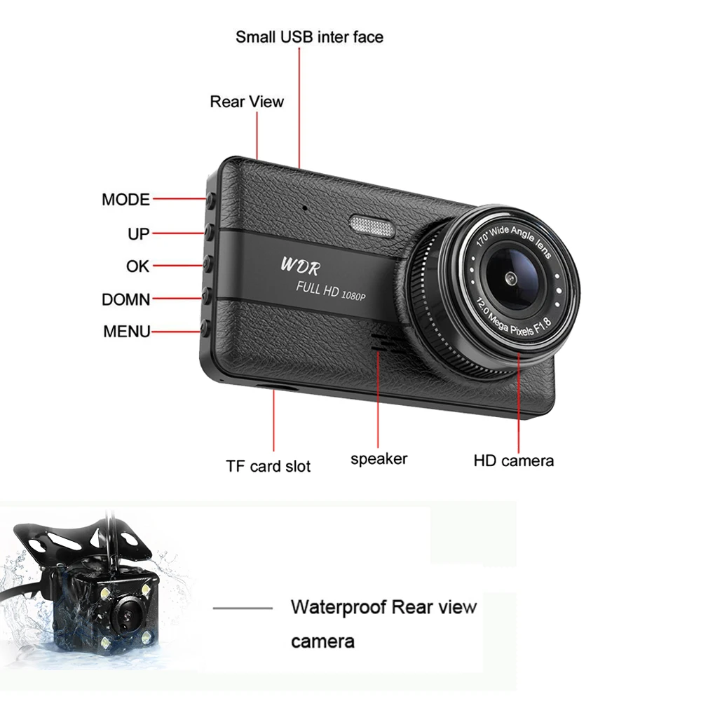 Оптовая продажа Dash Cam 1080P Full HD DVR Автомобильный рекордер 4 дюймовый ЖК-экран 170 широкоугольный объектив датчик поворачивания экрана WDR (широкий динамический диапазон для парковочной системы петля