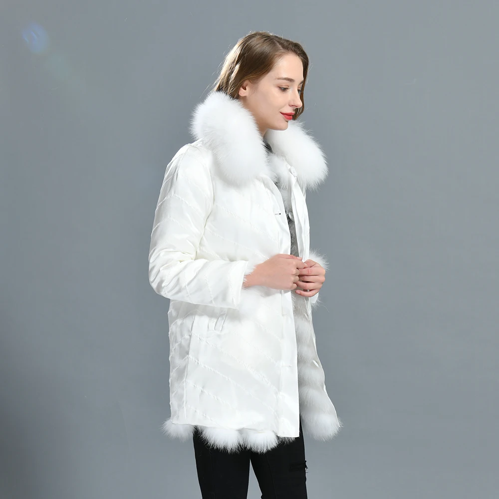 Winter Wholesale Warm Long Fox Fur Coat Skin Friendly Anti-shrink 100% Silk Lining Women Reversible Real Fox Fur Coat