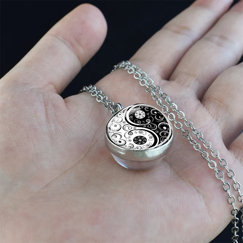 Glowing Yin Yang Glass Ball Pendant Women Cute Crystal Silver Jewelry Yin Yang Necklace