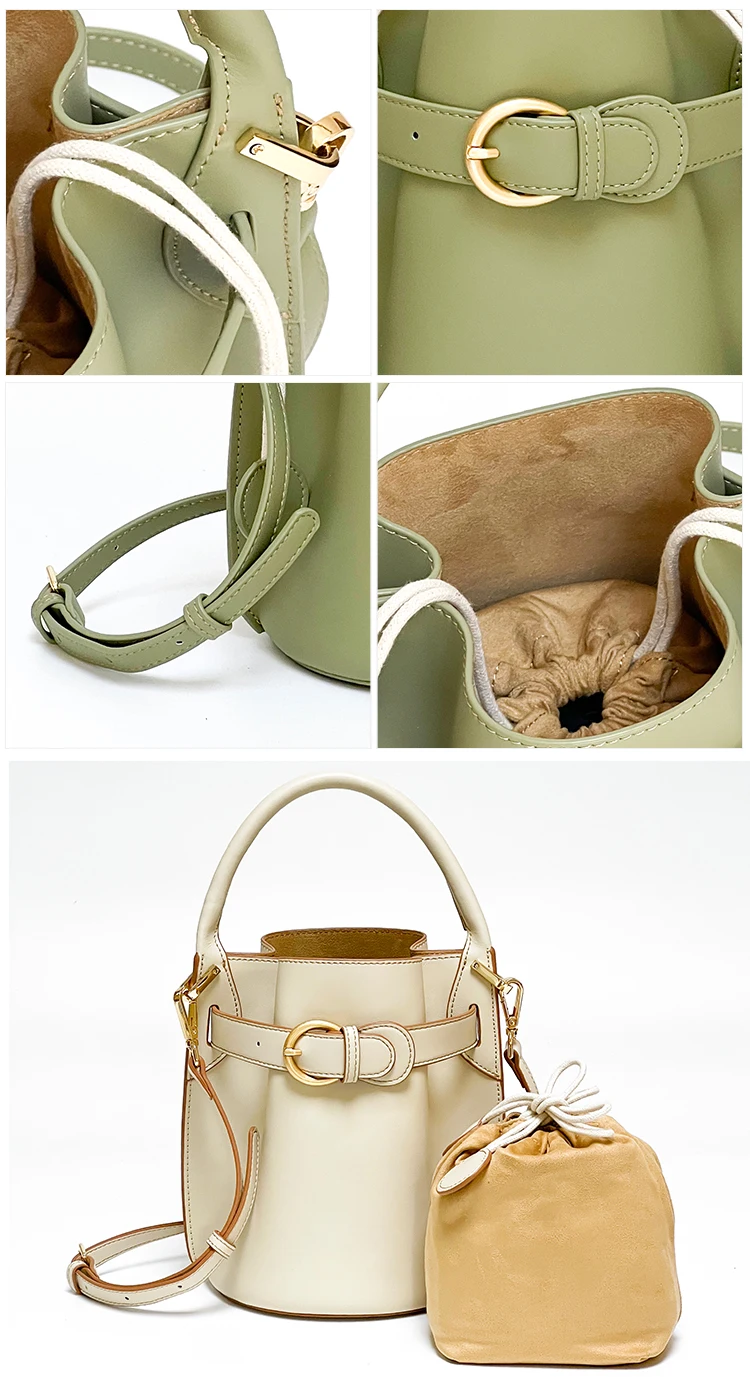 full grain Large capacity genuine leather women bucket bags split leather fashion cow handbags
