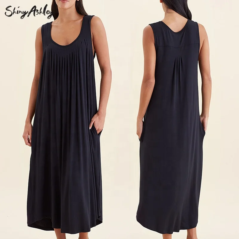 Summer fashion drape sleeveless long style ladies pajamas home wear lounge wear sleepwear women nightgown