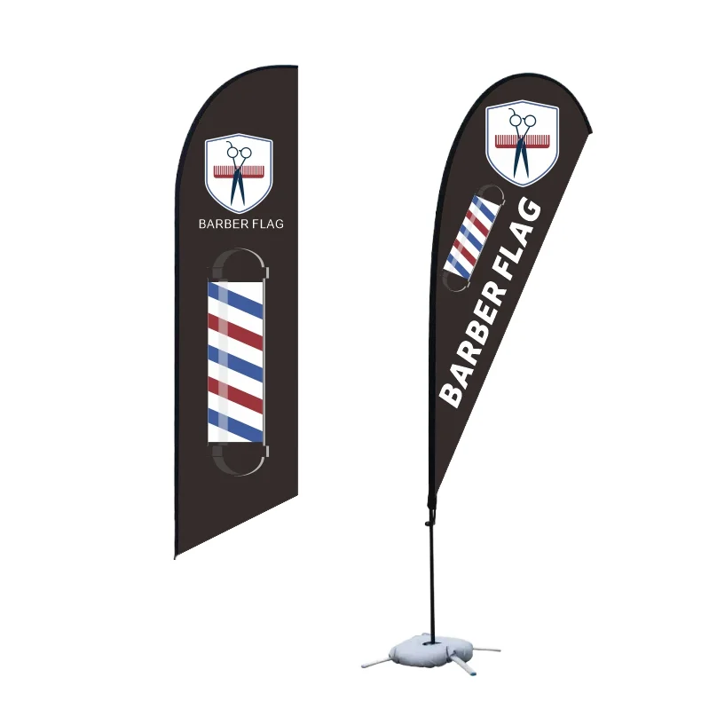 Custom Designed Printing Advertising Beach Flag Banner for Outdoor Events and Use Barber Feather Style Beach Flag