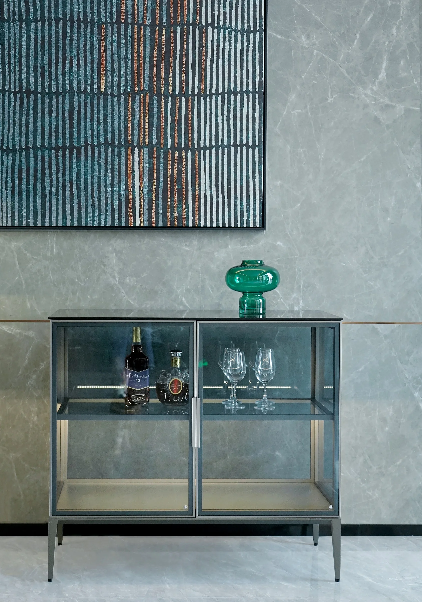 Factory customized design aluminum frame glass display cases wine jewelry toys storagelow Cabinet tempered glass display cabinet