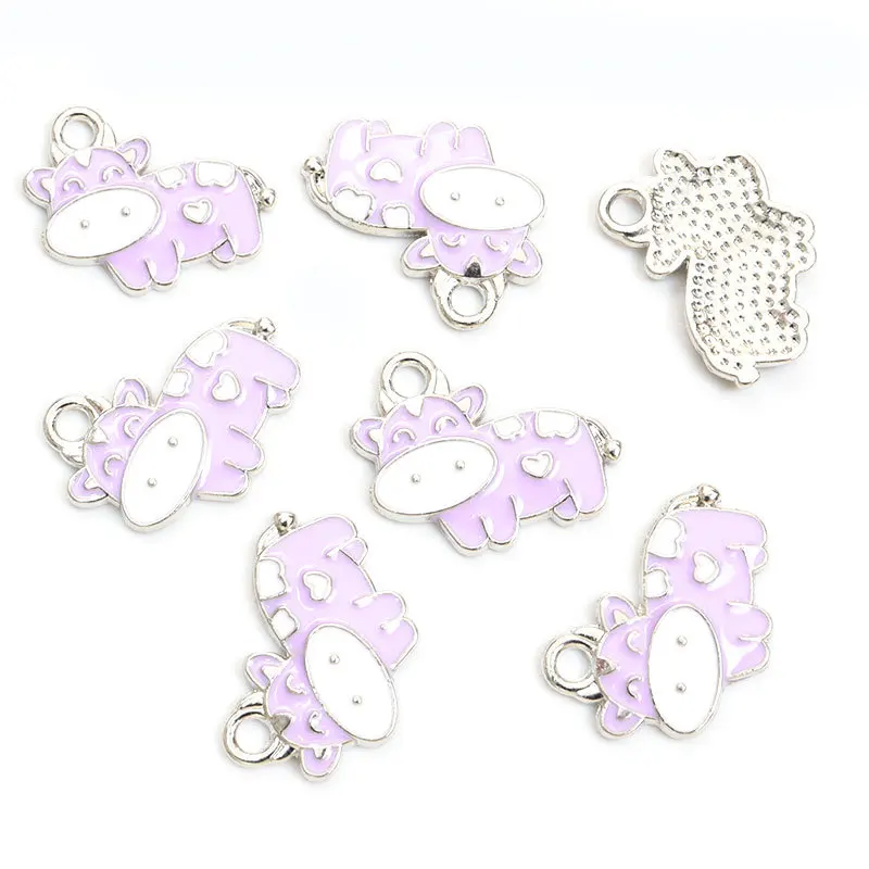 Cute Cartoon Animal Cow Enamel Charms Black White Cow Alloy Enamel Pendants for Jewelry Diy