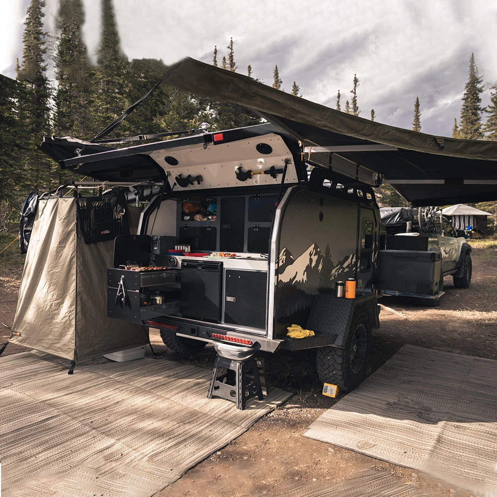 Небольшой каплевидный прицеп Ecocampor Manleyorv 4x4 трейлер для кемпинга автофургон с одной осью Кемпинговый внедорожник кемпинг США