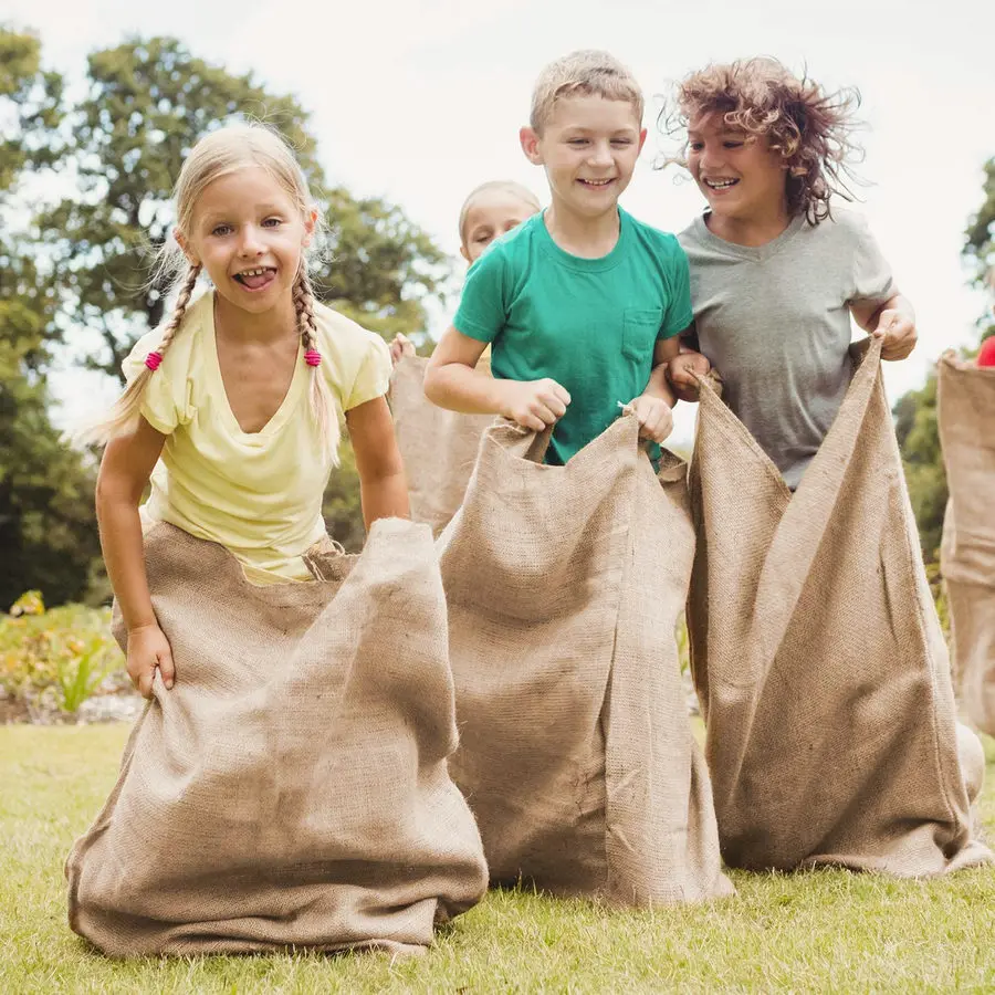 Outdoor family lawn games halloween brown jute gunny potato sack race bags for adults and kids