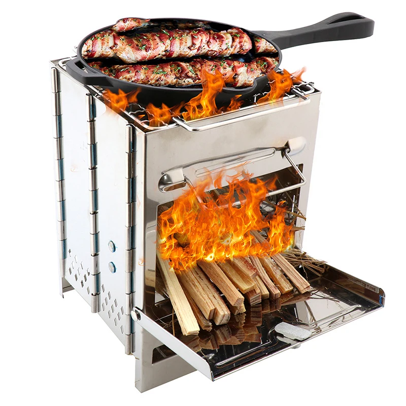 Outdoor Camping stainless steel barbecue grill Wood Burning Portable Fire Pit Log Stove Fireplace for BBQ