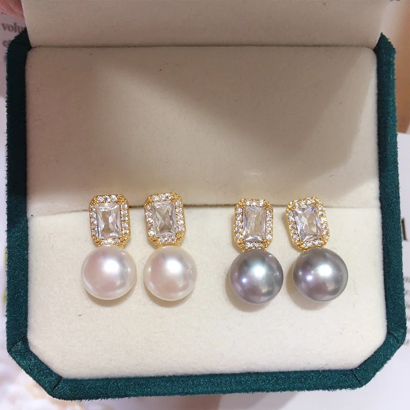 Jachon 925 серебряные серьги с натуральным пресноводным жемчугом элегантные из 18-каратного золота 9-10 мм серьги-гвоздики для женщин