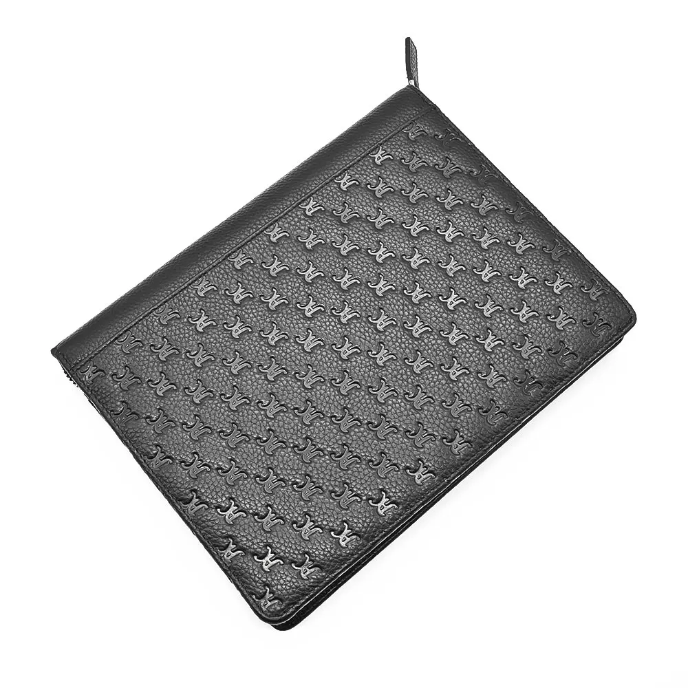 Custom design Hot-pressed genuine leather men clutch bag with zipper