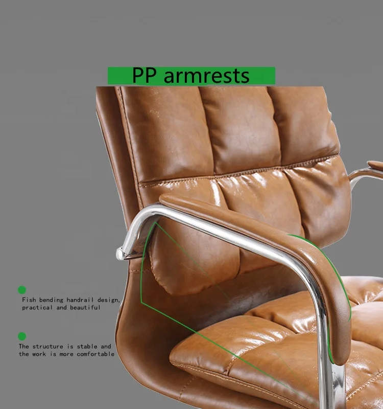 Modern office meeting room reception PU leather brown guest visitor chair with armrest