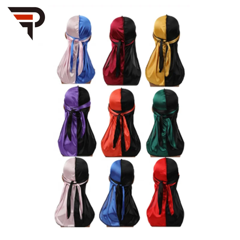 Hot selling satin silk bandana long tail pirate hat cloak hip-hop womens silk headscarf