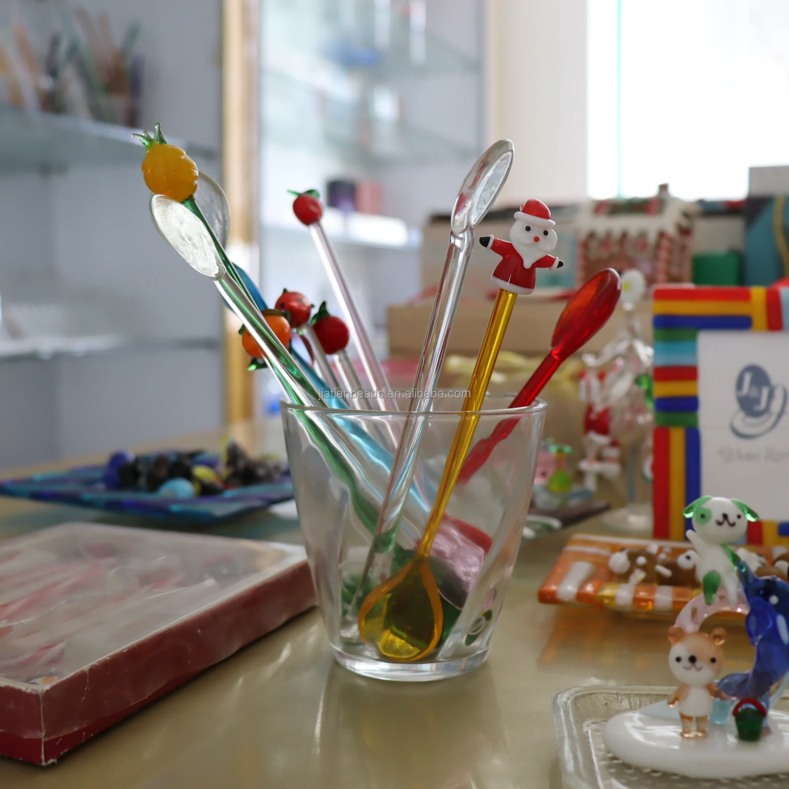 handmade tropical fish glass stirrer tools cocktail stirring rod for bar coffee home use custom logo