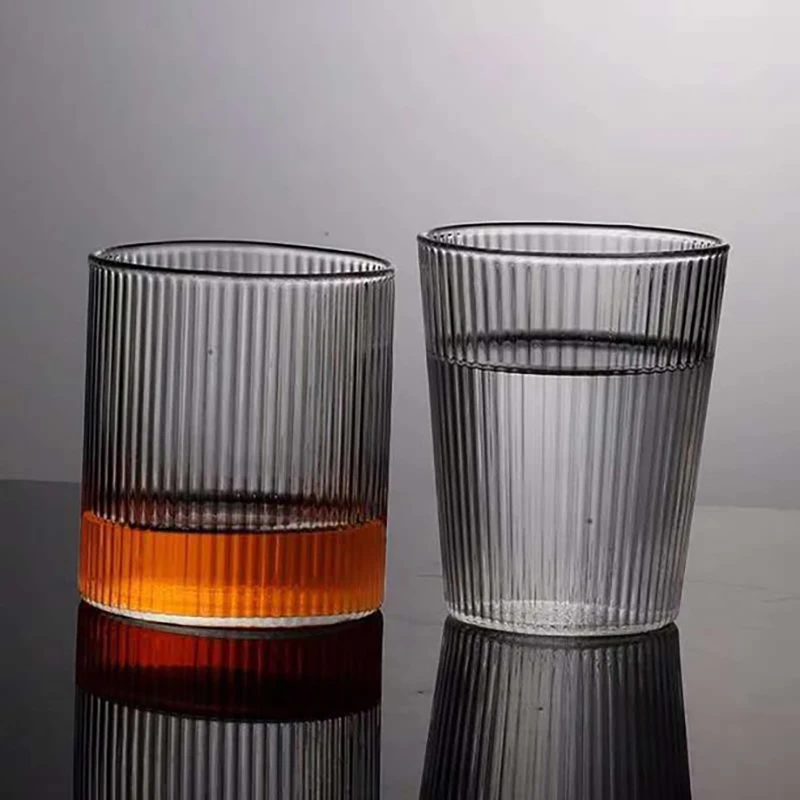 10oz European Retro Vertical Striped Whiskey Tumbler Glass Ribbed Juice Water Drinking Glass Cup for Home Hotel Restaurant