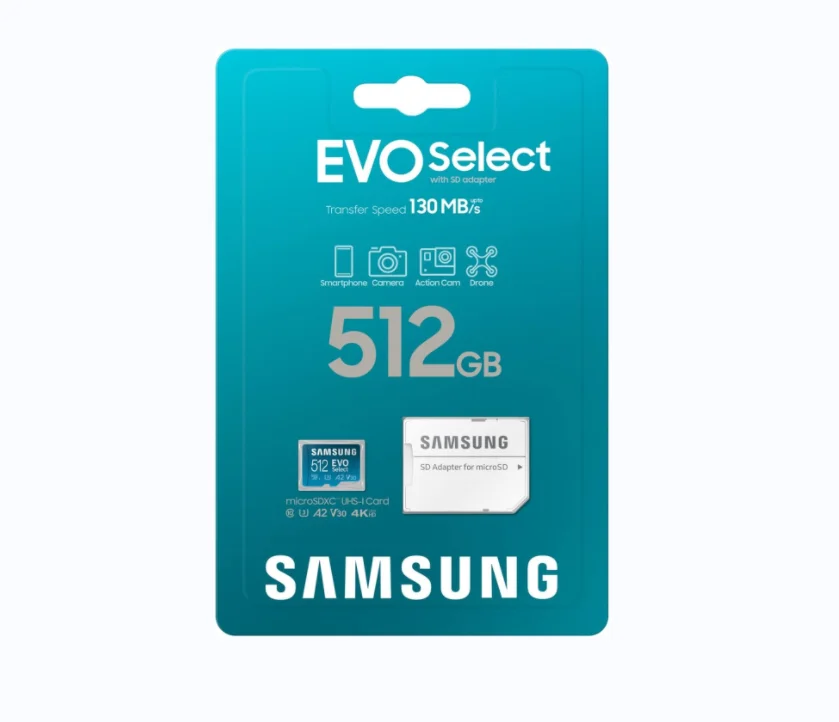 Samsung EVO Select 32-512GB MicroSDXC Memory Card + Adapter UHS-I U3 A2 V30 Full HD 4K UHD 130MB/s Speed Android Phones DVRs