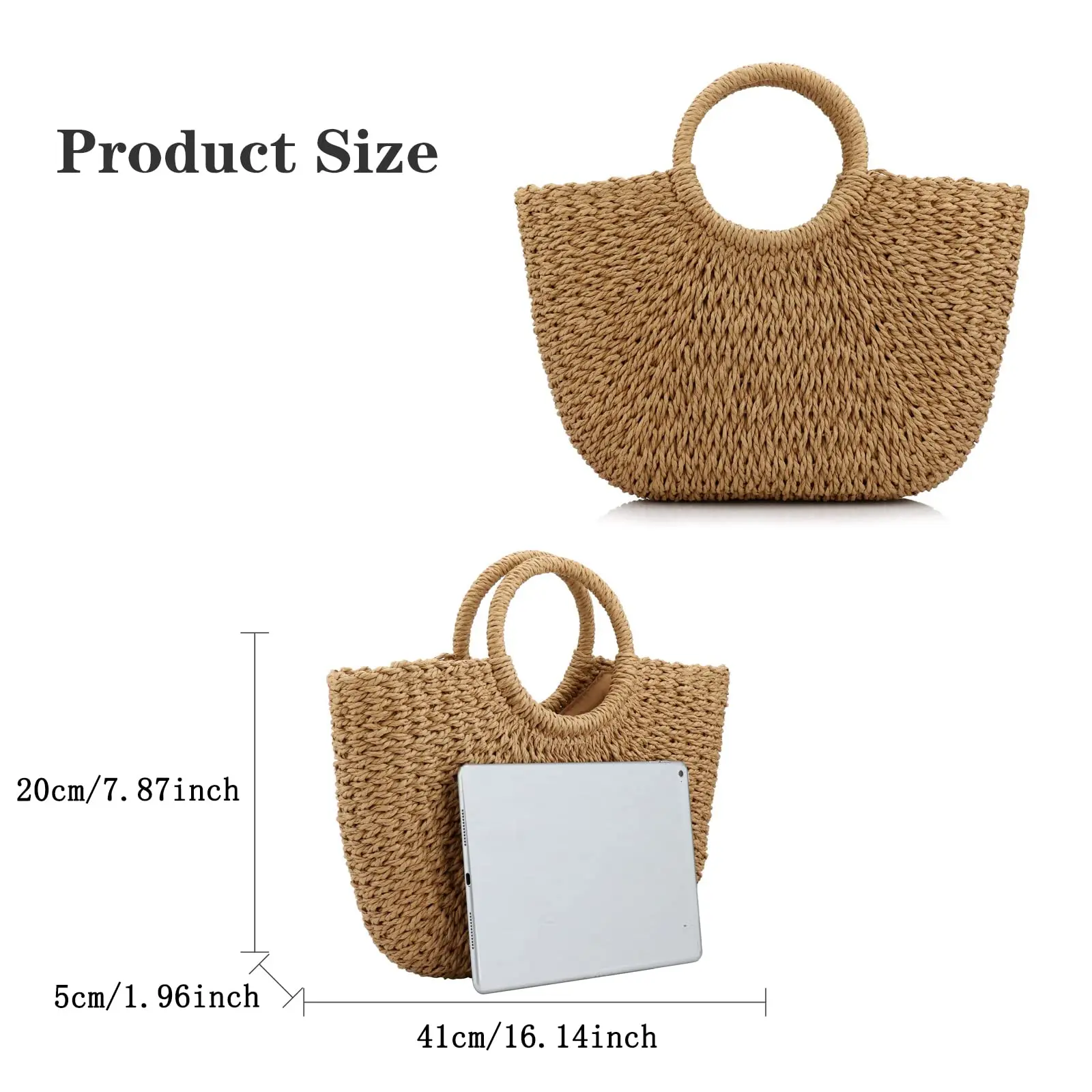 Handmade Wicker Grass Woven Purse Oval Brown Straw Boho Shoulder Bags Round Rattan Bag Beach Stray Fitted Bag Basket for Women