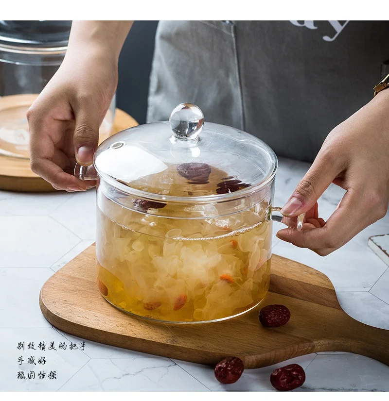Factory clear pyrex glass cooking pot double ear glass pot for kitchen