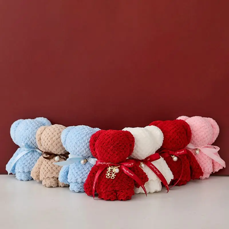 Wholesale Bear Coral Fleece Teddy Bear Towel Gift 3030 30*30cm 35*75cm Wedding Gifts Towel Set In Gift Box For Guests