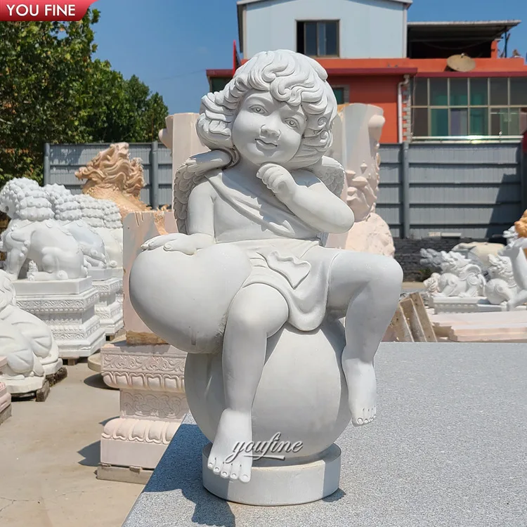 Customization Hand Carving Natural Marble Menacing Cupid Beautiful Nude Little Angel Figure Statue