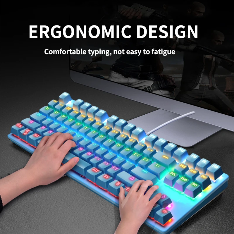 
 Клавиатура Механическая K870, проводная Радужная клавиатура с колпачками для клавиш, с подставкой  