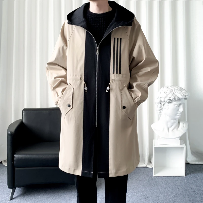OEM Custom New Style Plus Size trench coat men loose Overcoat hooded Jacket Trench Coat