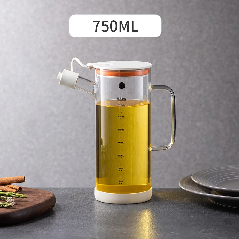 550 750 Ml Auto Flip Clear Glass Sauce and Vinegar Plastic Bottle Olive Oil Pot Dispenser with Handle for Kitchen