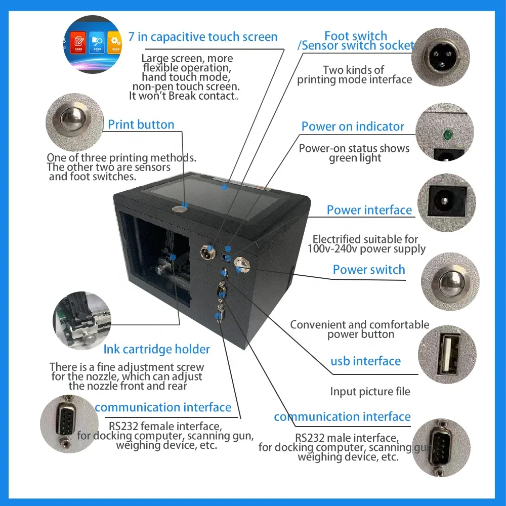 AOKDI Mini Handjet Portable plastic Glass Ceramic Aluminum  Solvent Card Food Printer Cartridges Printing Machine Printer