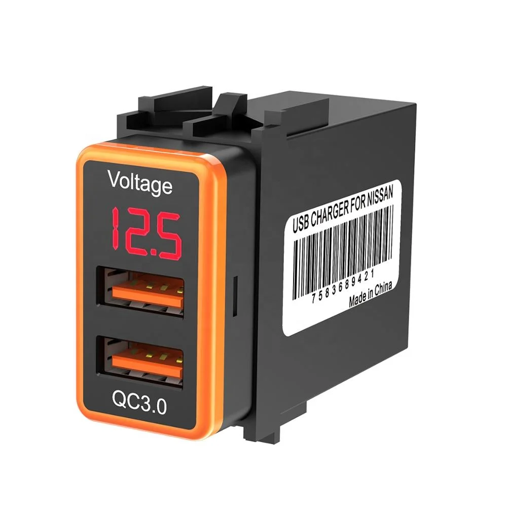 CHELINK двойной USB порт QC 3,0 быстрое зарядное устройство адаптер с цифровым светодиодным дисплеем 12 V-24 V вход USB Автомобильное зарядное устройство для Nissan