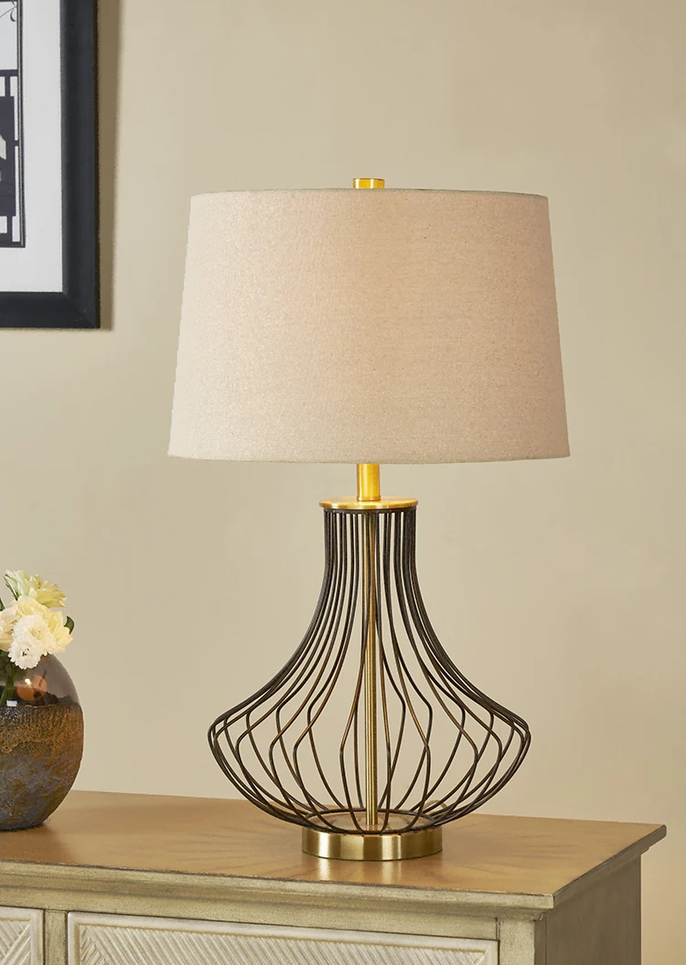 promotion home living room bedroom decorative vintage black metal wire bedside table lamp