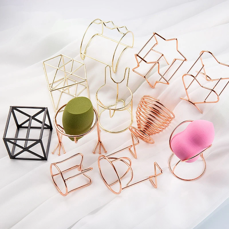 wholesale china powder puff rack metal makeup egg shelf Sponge Gradient Plating Makeup Powder Puff Holder
