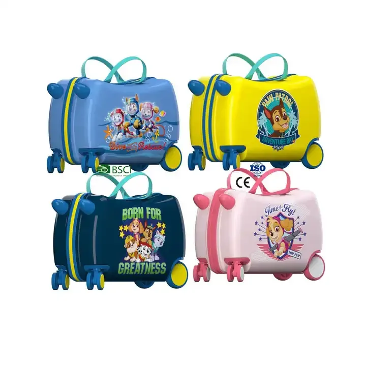 16' PC cartoon design kids ride on luggage lightweight carry on luggage travel rolling suitcase bag with safety belt for kids