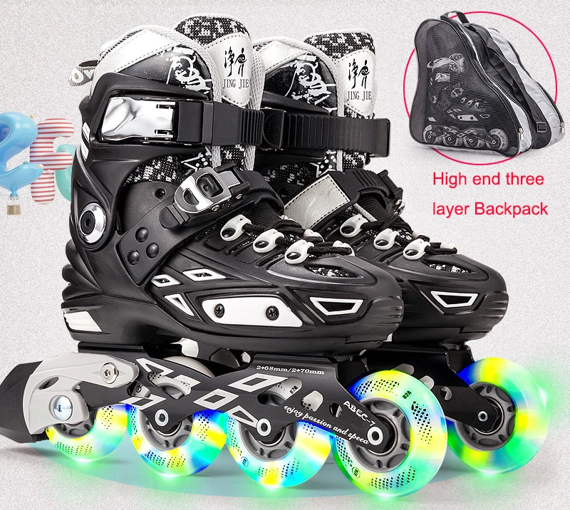 Wholesale High Quality New Inline Design Adult Adjustable Pu Flash Wheels Roller Skates Flat Shoes Women