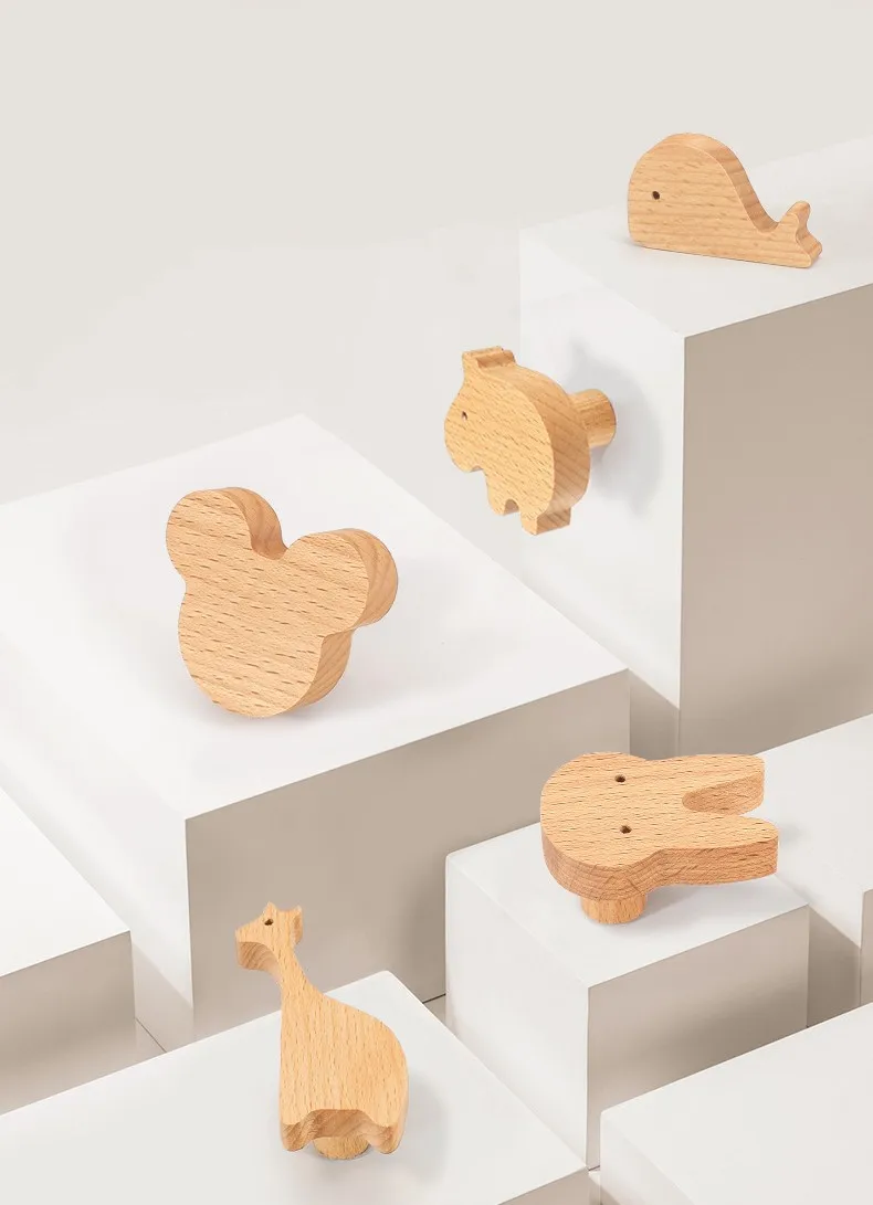 Cute Wooden Animal Handles Beech Wood Drawer Pulls Kids Safety Furniture Hardware Cute Mich Wooden Cabinet Handles Beech