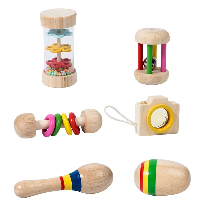 Musical Instruments Set For Children Montessori Toys For Kids Educational Wooden Percussion Musical Hand Rattle Toys 6 Pcs/set
