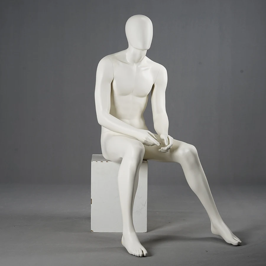New arrival full body fashion sitting fiberglass male mannequin dummy models with egg head