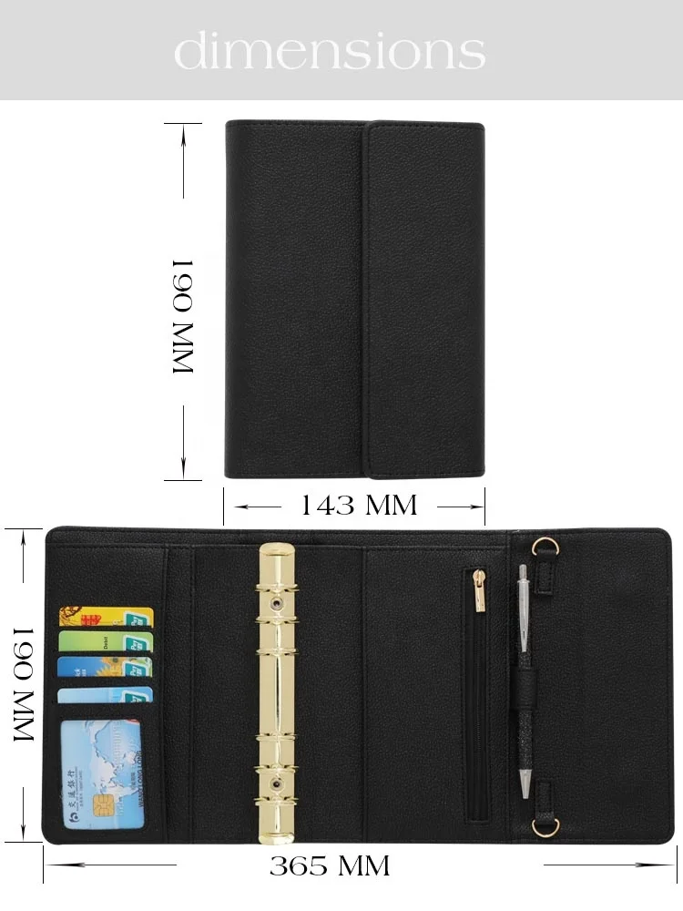 Hongbo Best Selling A6 30MM Gold-Ring Cash Budget Binder Cash Card Wallet with Stuffing Envelopes & Zipper Fly Leaf Available