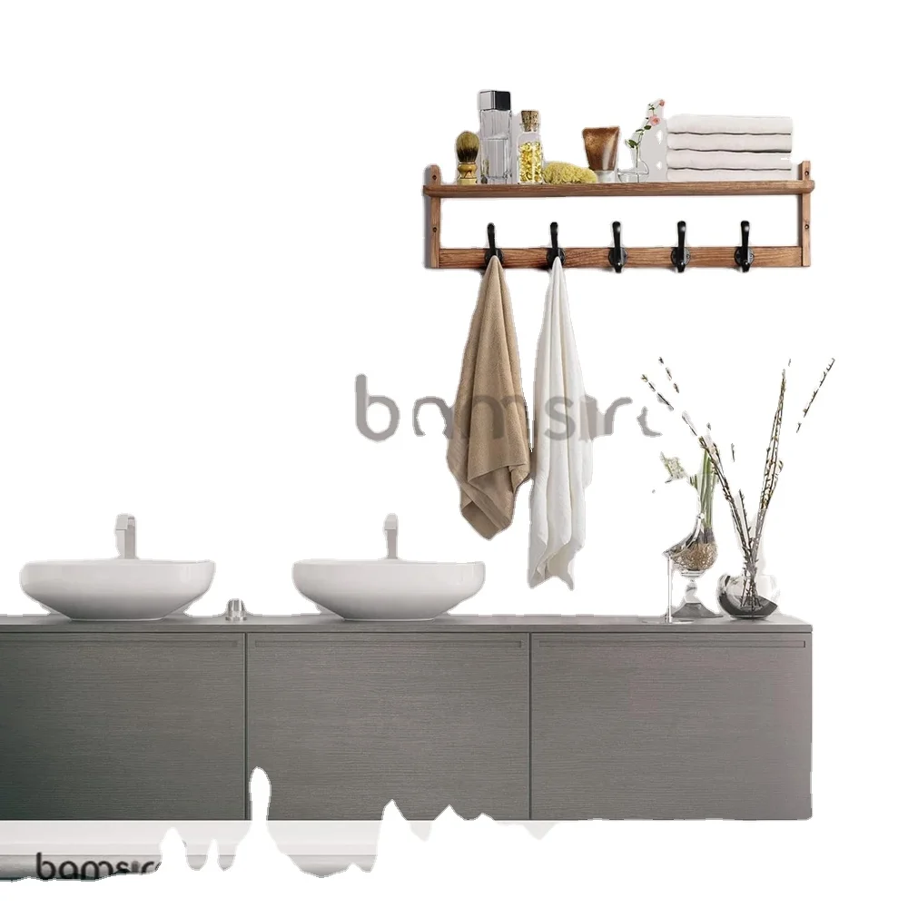 2024 New  Arrivals Custom Solid Wood Hotel Wall Mounted Coat Hat Rack with Storage