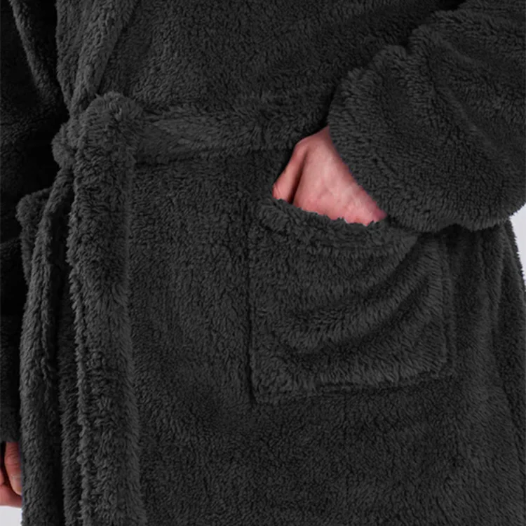 Long Robes for Men with Hood & Pockets Winter Warm Fleece Sleepwear Shawl Collar Soft Plush Full Length Hooded Bathrobe