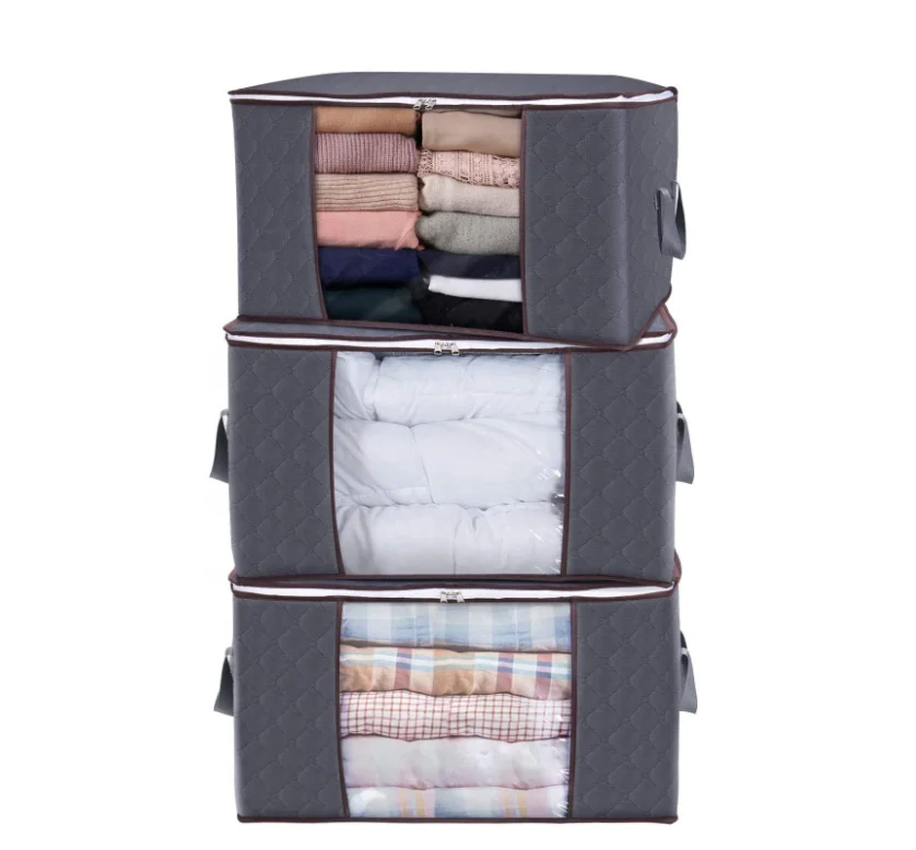 amazon hot sell 3 Pack Large Capacity Thick Fabric Clothes Storage Bag Foldable Zipper Organizer with Reinforced Handle
