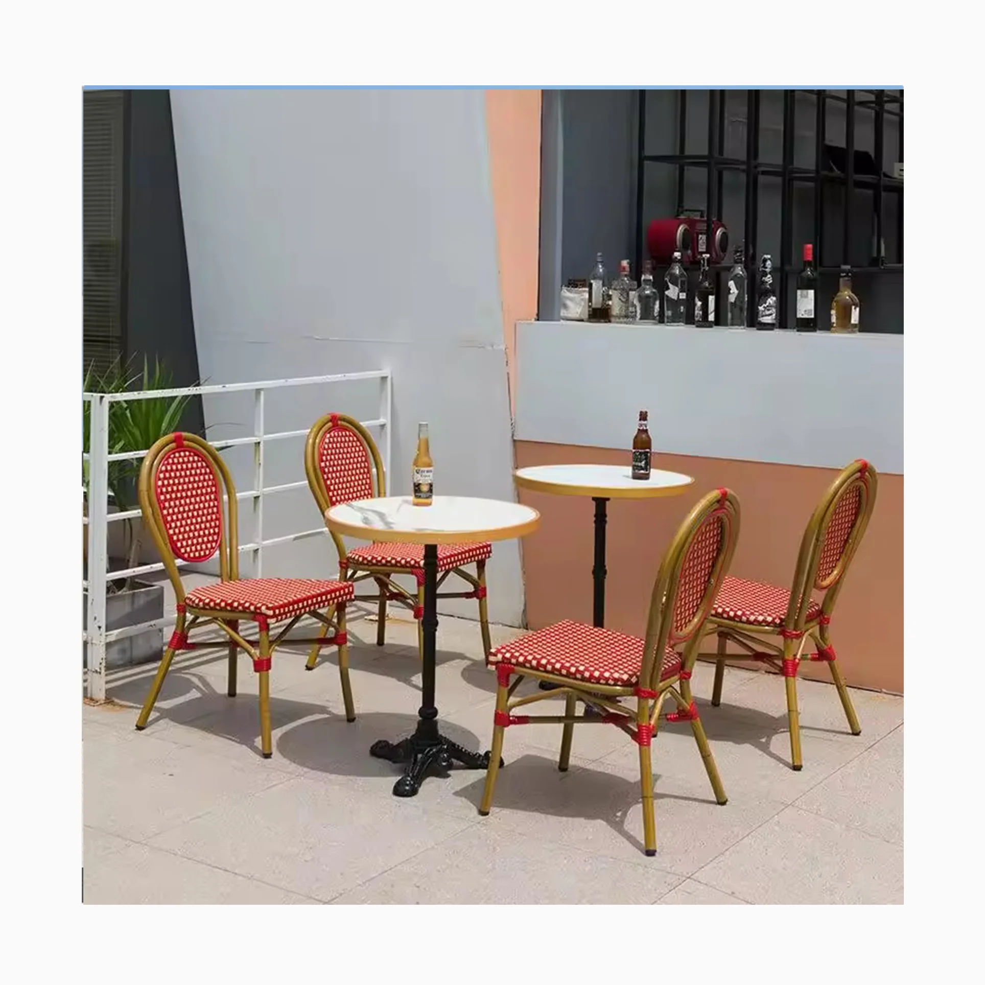 Outdoor PE rattan woven chairs table set handmade furniture for garden restaurant dining