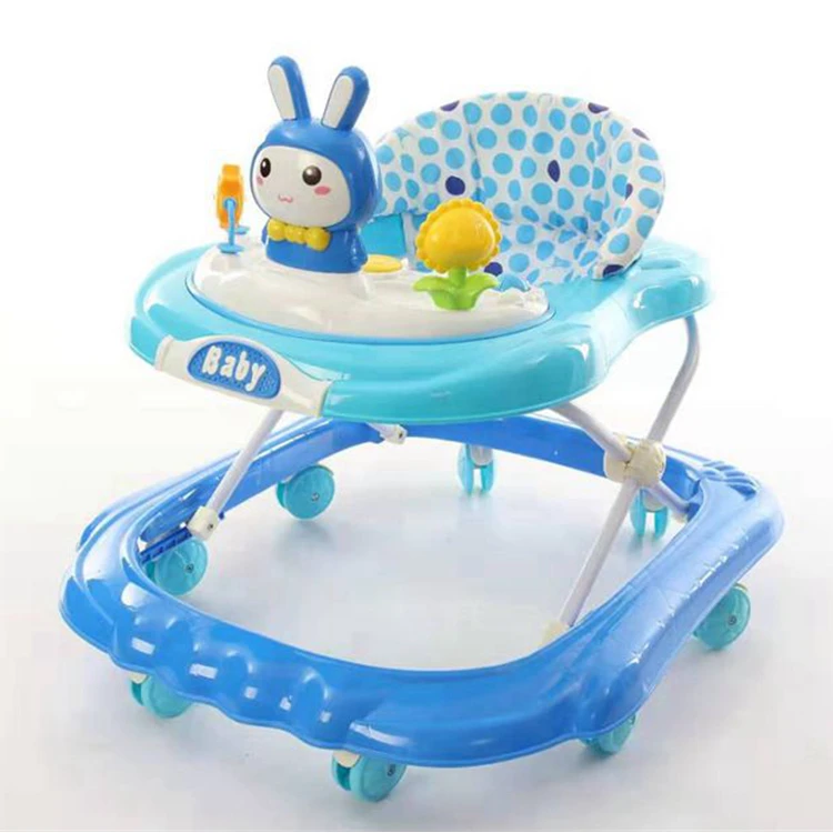 China cheap 8 free big rubber wheels baby walker with music / Height three-gear adjustment baby walker with fabric seat